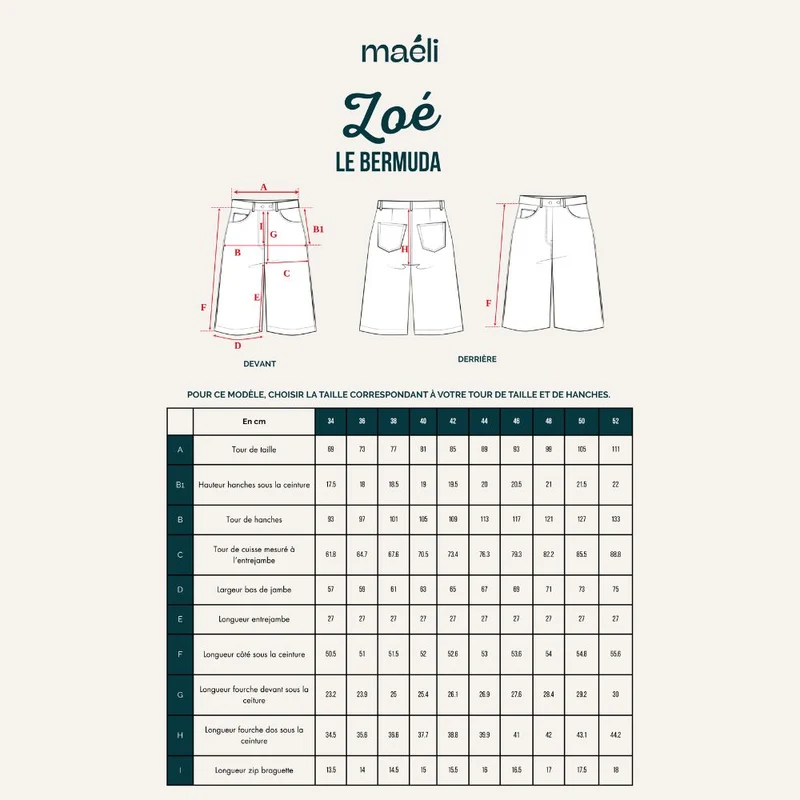 PATRON DE COUTURE PDF | Bermuda Zoé | Maéli Paris | FRANÇAIS SEULEMENT