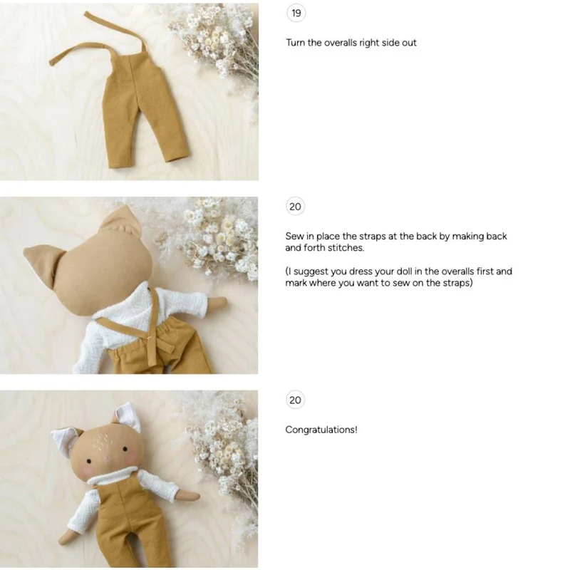 Patron de couture PDF | Poupée chat + 2 tenues | Mes Petites Lunes