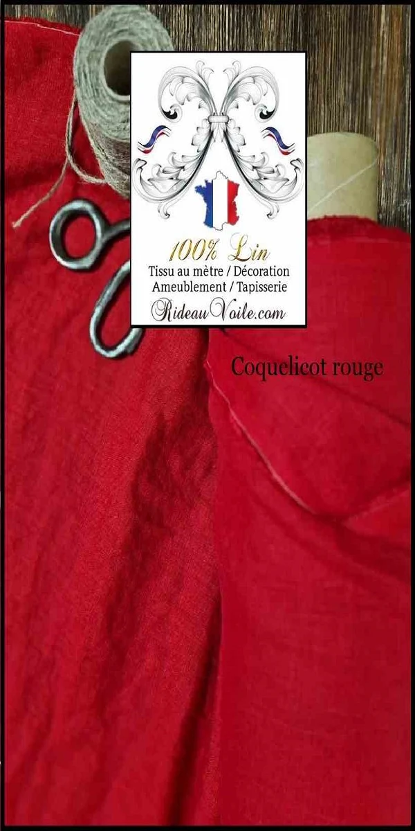Boutique Paris décoration textile Tissu toile Lin lavé rouge mètre confection rideau