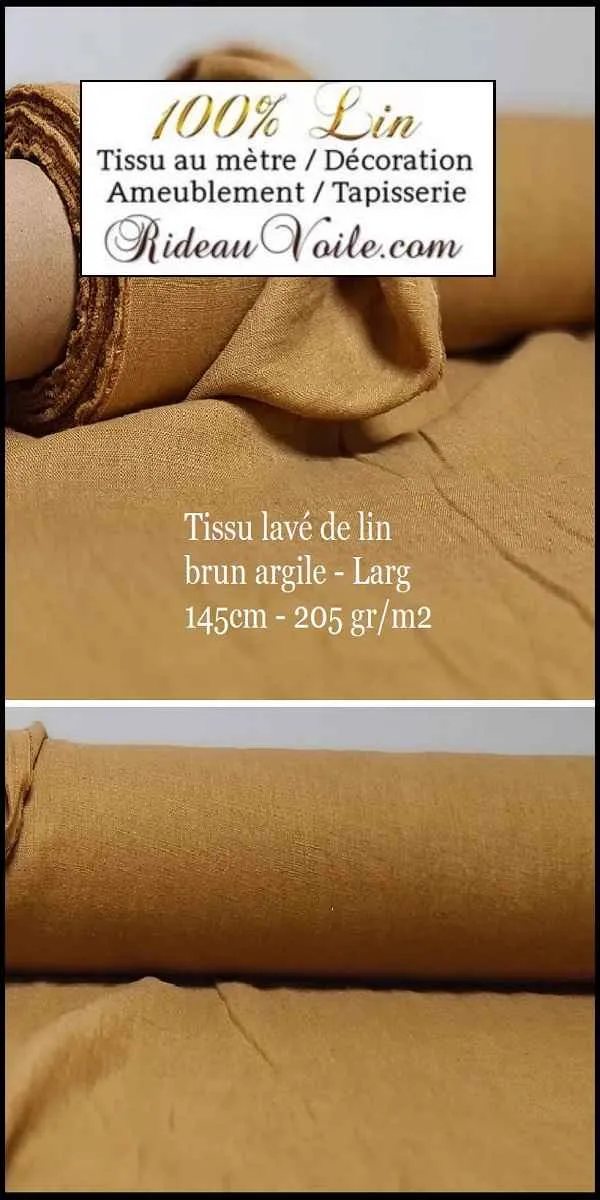Tissu d'ameublement toile Lin couleur brun d'argile mètre confection rideau