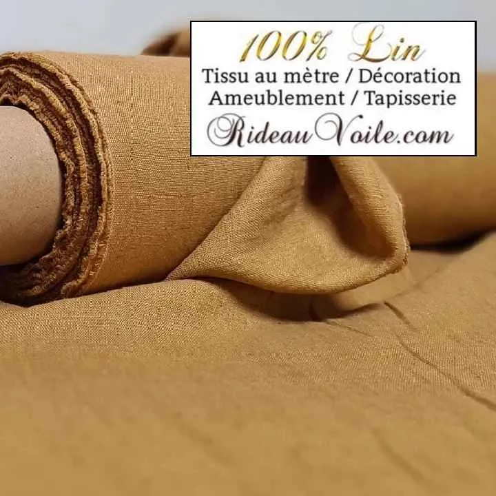Tissu d'ameublement toile Lin couleur brun d'argile mètre confection rideau