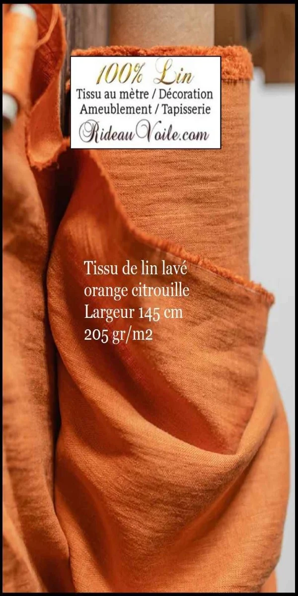 Atelier tissu toile Lin ameublement orange rouille achat mètre confection rideau