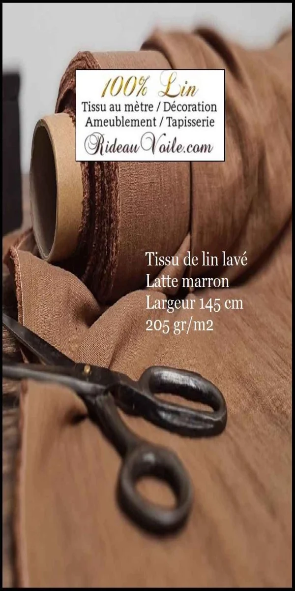 Boutique tissu toile 100% Lin ameublement brun marron achat mètre confection rideau
