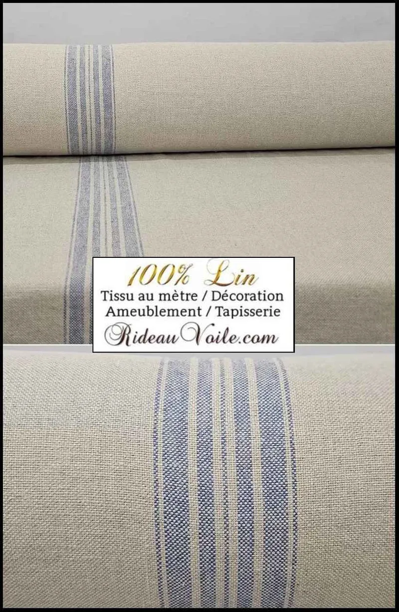 Toile Lin épais mètre ameublement rayures bleu tapisserie fauteuil confection rideau