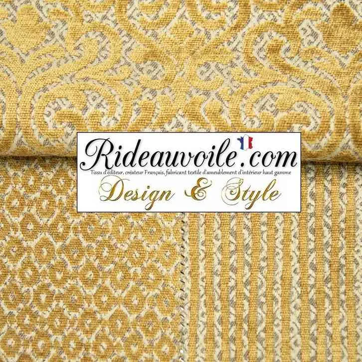 Rideau canapé tenture Velours chenille jaune or mètre boutique tissu ameublement