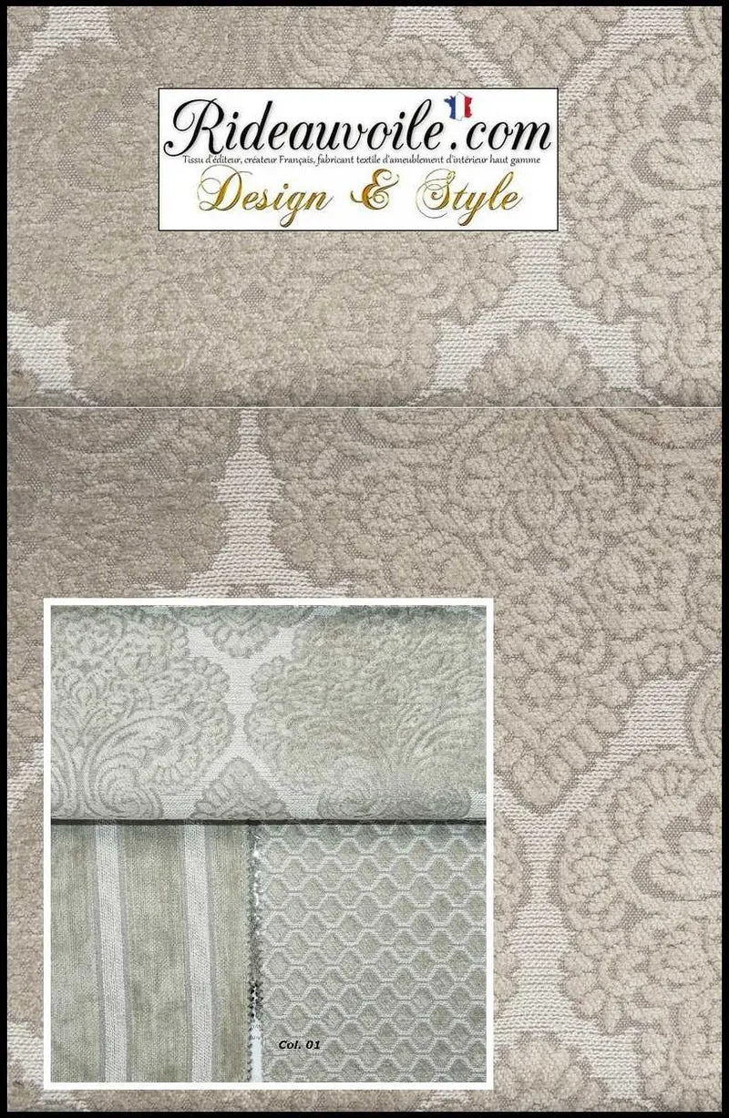Velours chenille blanc IVOIRE mètre tissu ameublement confection rideau sur mesure