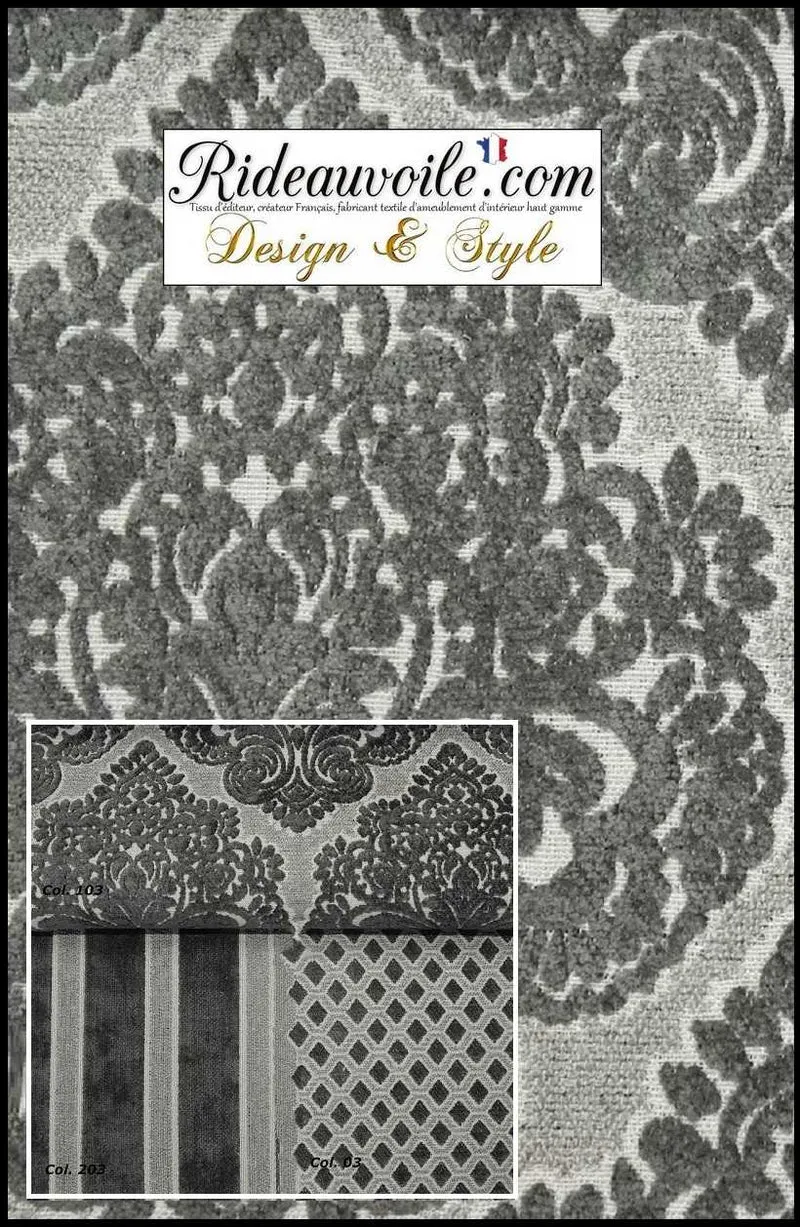 Velours chenille gris au mètre rideau tissu ameublement haut gamme