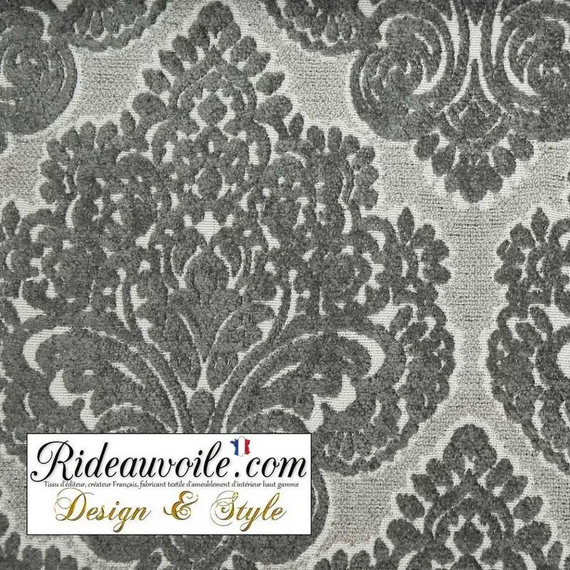 Velours chenille gris au mètre rideau tissu ameublement haut gamme