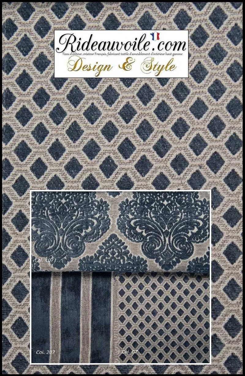 Tissu ameublement haut gamme Velours chenille bleu au mètre Architecte intérieur