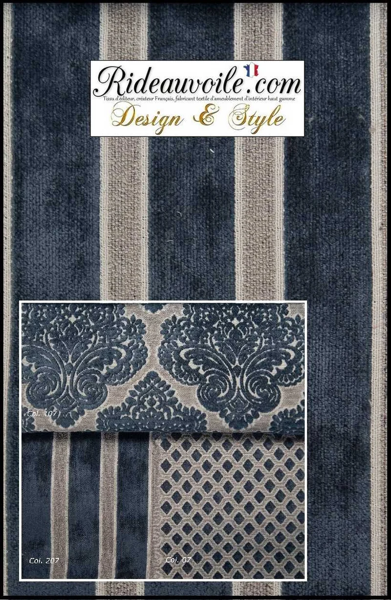 Boutique Tissu d'ameublement intérieur jacquard Velours chenille bleu mètre rideau