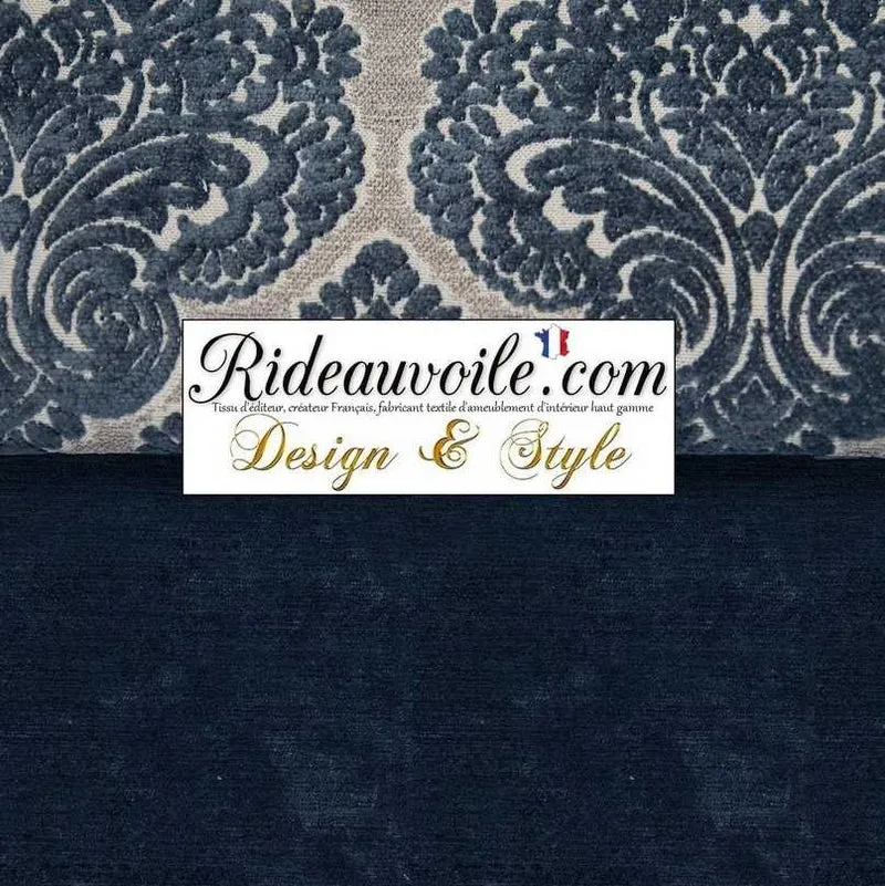 Boutique Tissu inspiration déco tapissier jacquard Velours chenille bleu mètre rideau