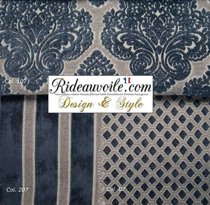 Jacquard Velours chenille bleu mètre Architecte d'intérieur designer Résidence