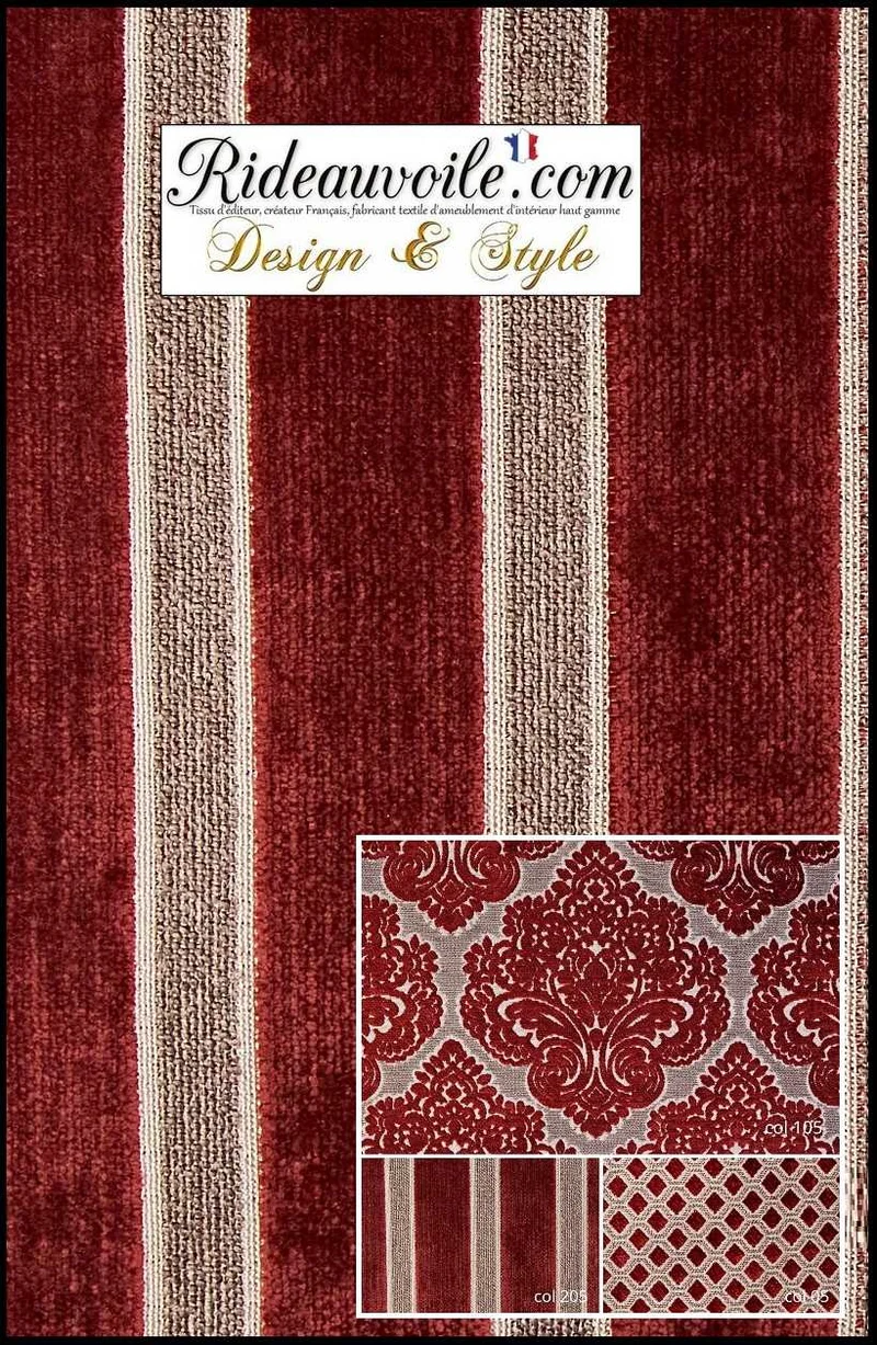 Tissu d'intérieur décoration jacquard Velours chenille rouge rubis mètre confection