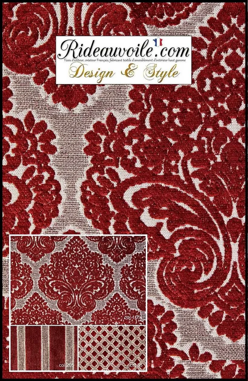 Boutique Tissu d'ameublement Jacquard velours chenille rouge rubis mètre rideau