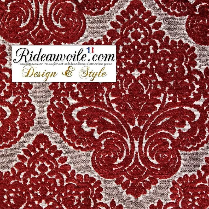 Boutique Tissu d'ameublement Jacquard velours chenille rouge rubis mètre rideau