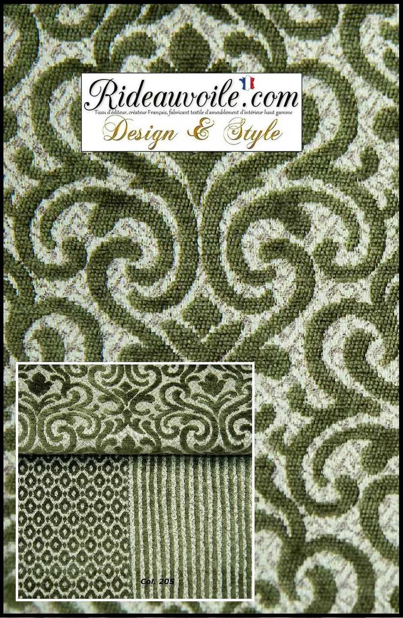 Damasco tissu ameublement Jacquard Baroque velours chenille vert mètre