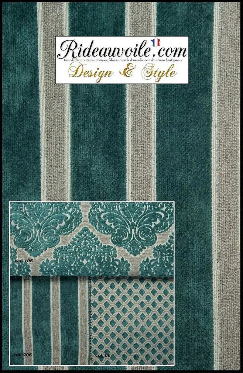 Boutique tissu d'ameublement Jacquard velours vert pétrole rayures ligne mètre rideau