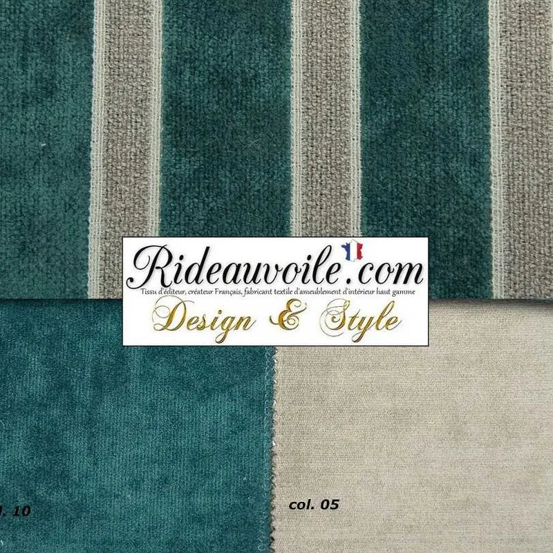 Boutique tissu d'ameublement Jacquard velours vert pétrole rayures ligne mètre rideau