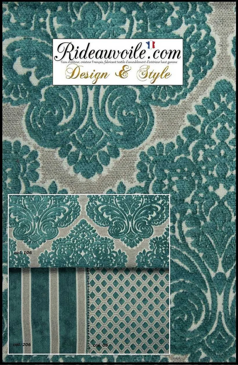Tissu ancien tapisserie ameublement Jacquard style Baroque velours vert mètre