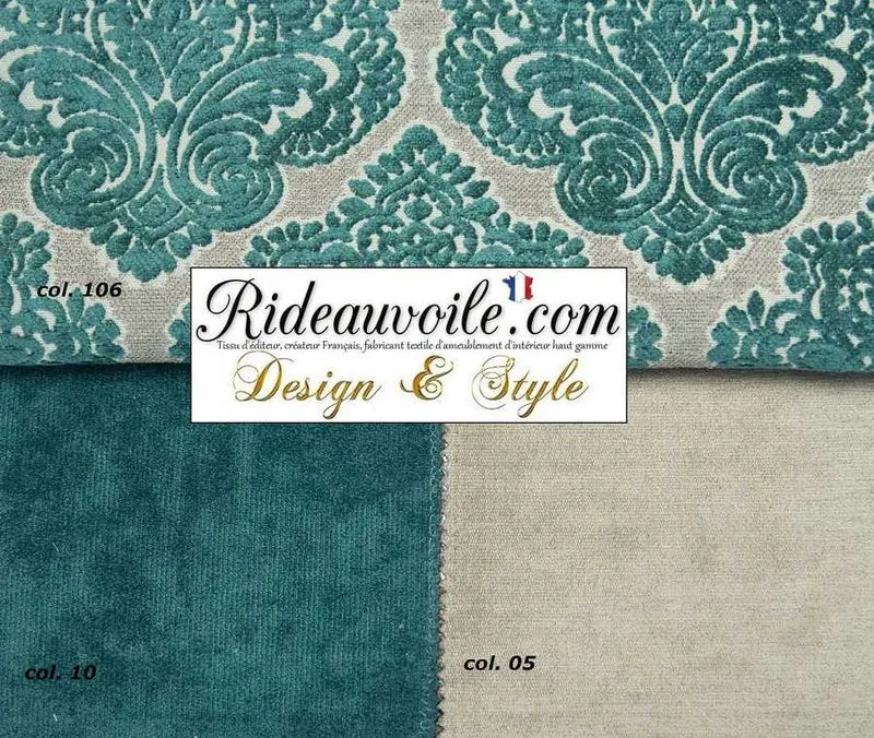 Tissu d'éditeur tissé ameublement Jacquard velours chenille vert bleu pétrole