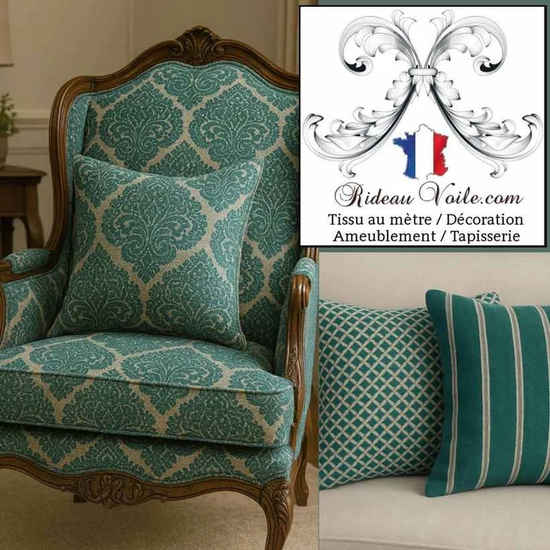 Tissu d'éditeur tissé ameublement Jacquard velours chenille vert bleu pétrole