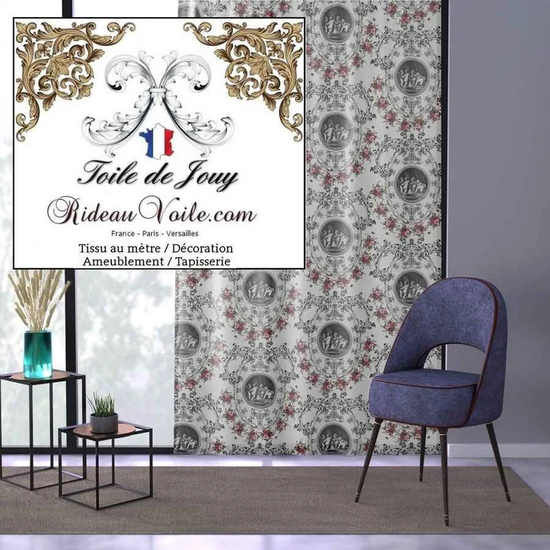 Décoration textile d'ameublement motif imprimé floral Toile de Jouy tissu rideau