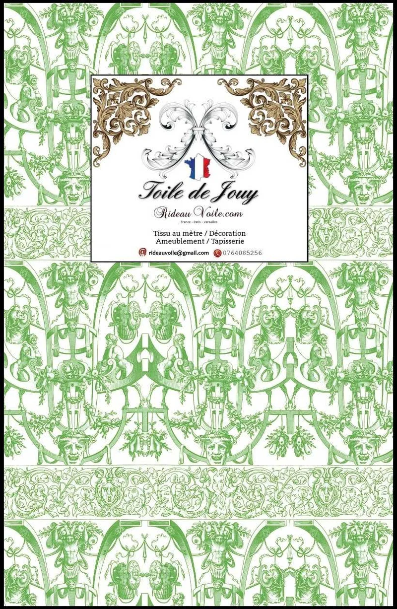 Compagnie textile motif imprimé Toile de Jouy tissu vert ameublement mètre