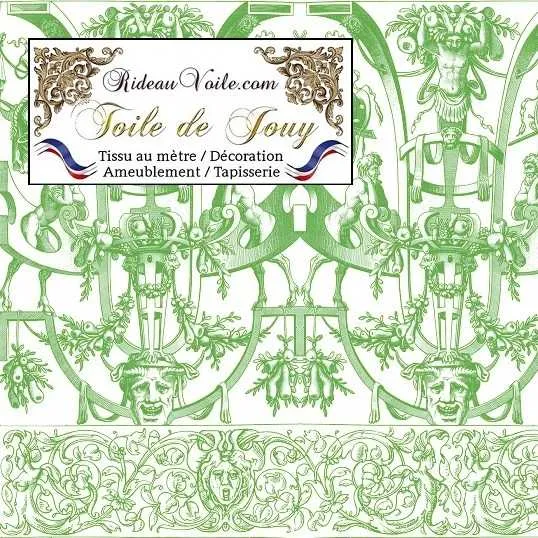 Compagnie textile motif imprimé Toile de Jouy tissu vert ameublement mètre