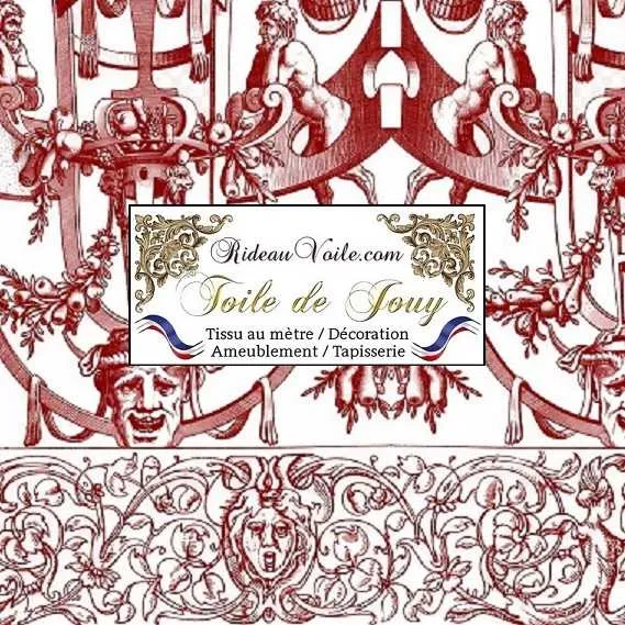 Toile de Jouy tissu rouge motif satyre grotesque ameublement mètre rideau
