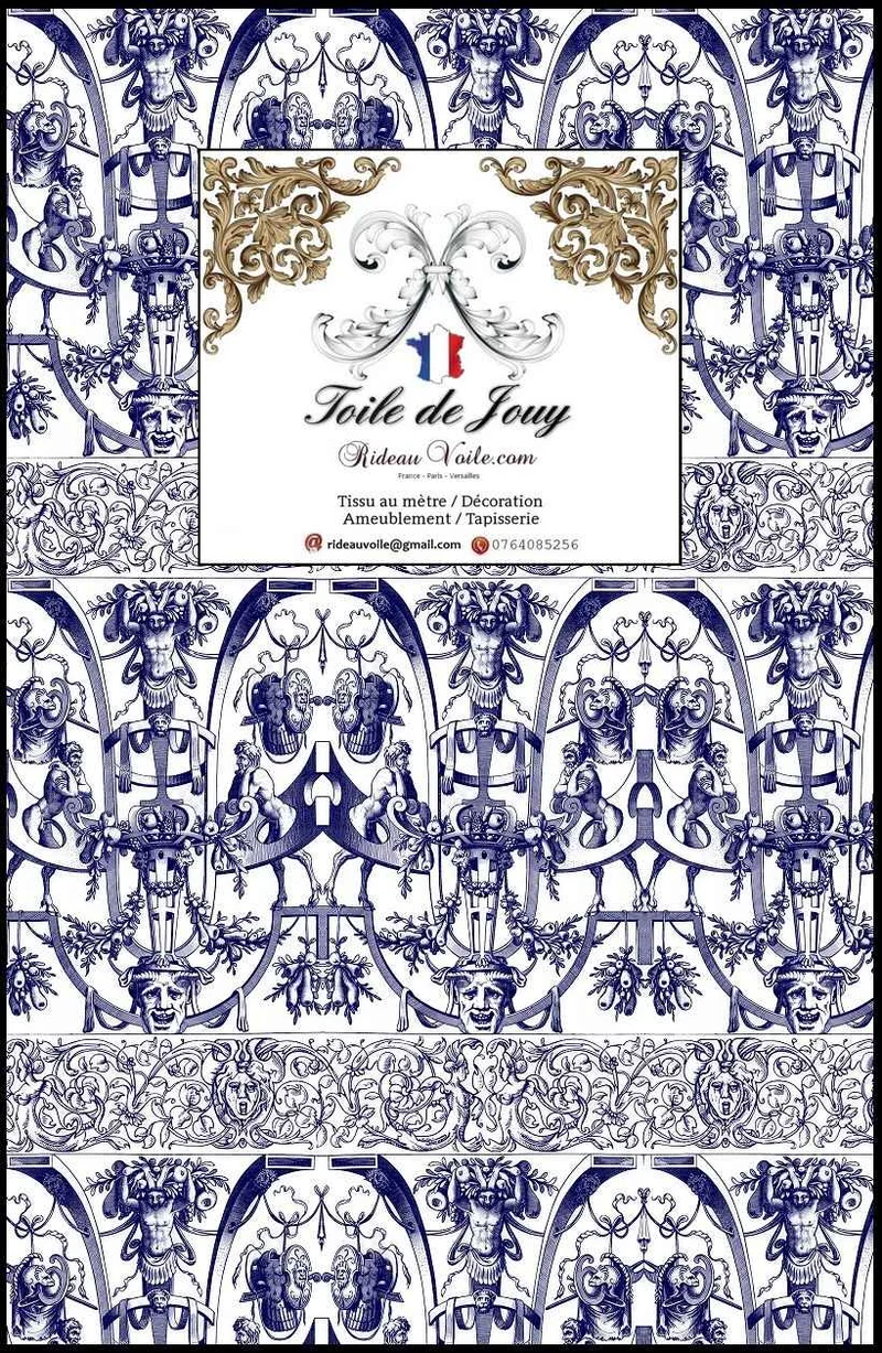 Tissu haut gamme imprimé Toile De Jouy ameublement mètre rideau bleu