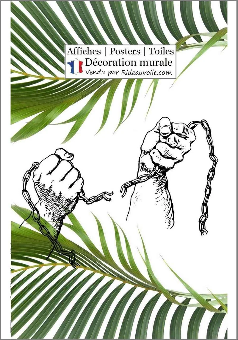 Décoration murale Affiche exotique briser chaînes Liberté Feuilles vertes botanique