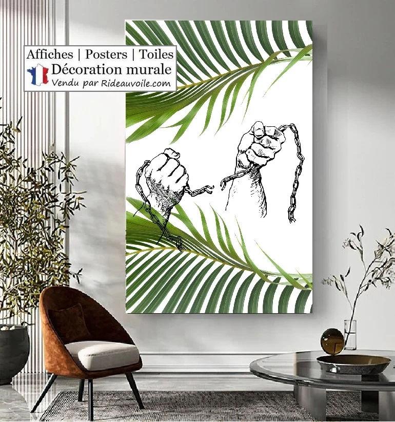 Décoration murale Affiche exotique briser chaînes Liberté Feuilles vertes botanique