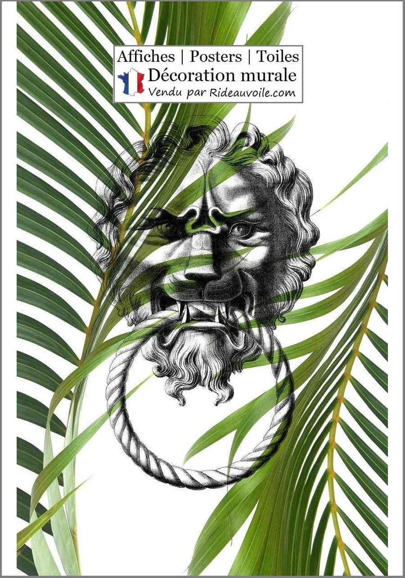 Boutique décoration mural Affiche poster motif imprimé Lion Feuilles vertes palmier