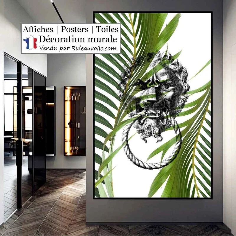 Boutique décoration mural Affiche poster motif imprimé Lion Feuilles vertes palmier