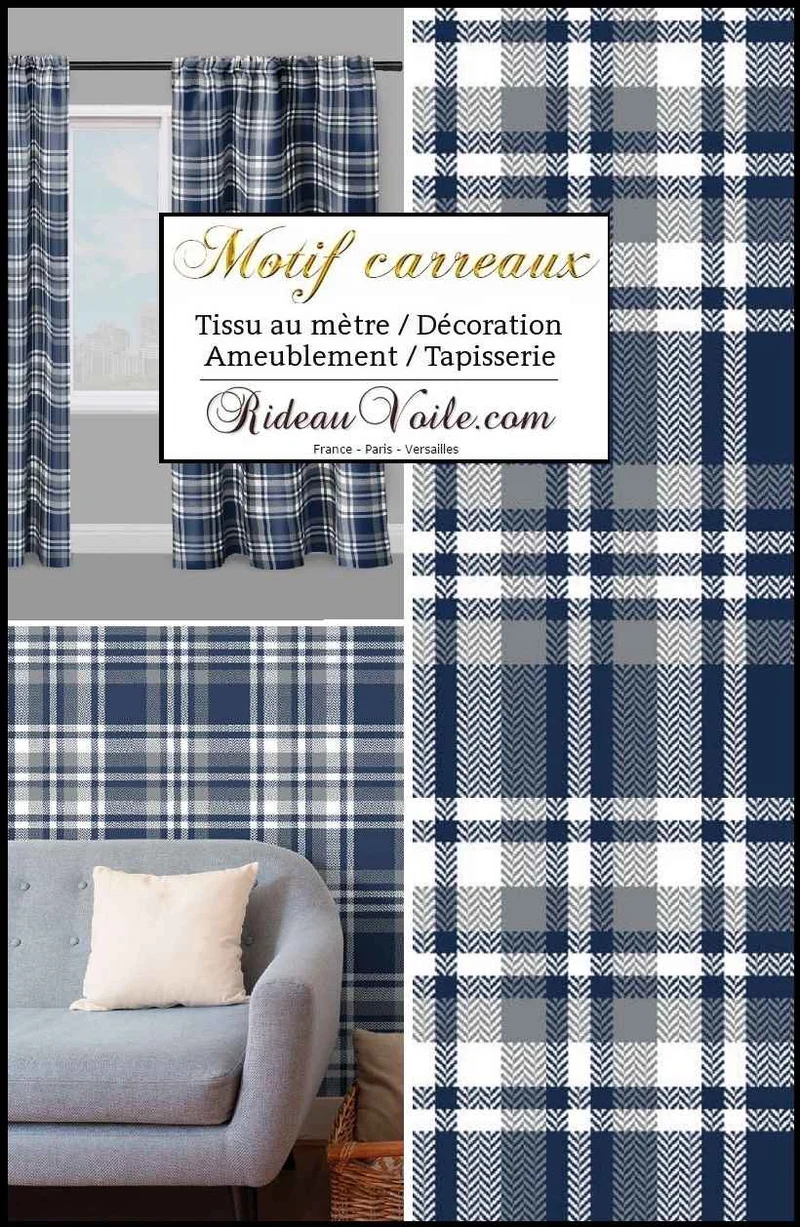 Chalets architecte décorateur d'intérieur Luxe velours tissu carreaux tartan Bleu