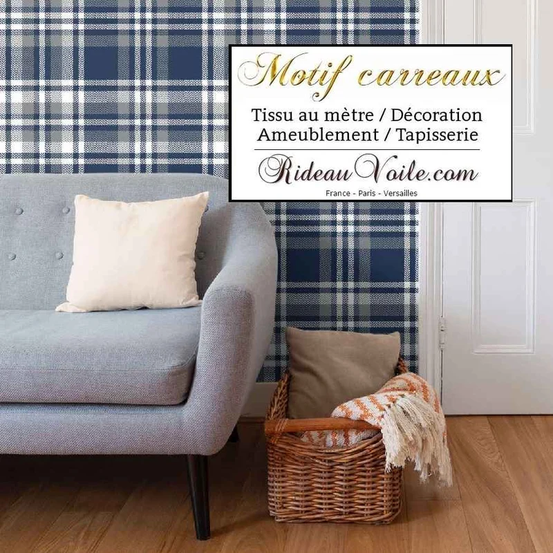 Chalets architecte décorateur d'intérieur Luxe velours tissu carreaux tartan Bleu