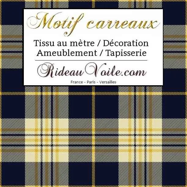 Tissu velours ameublement canapés imprimé à carreaux tartan bleu jaune