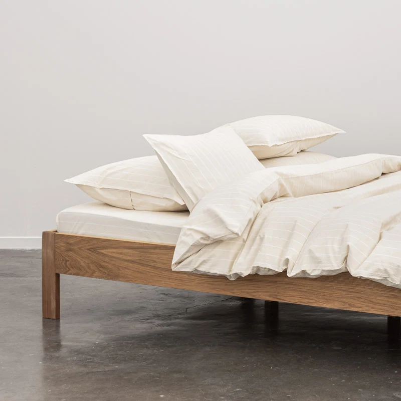 2 taies d'oreiller en percale de coton lavé 300 fils • Rayures beiges blanches