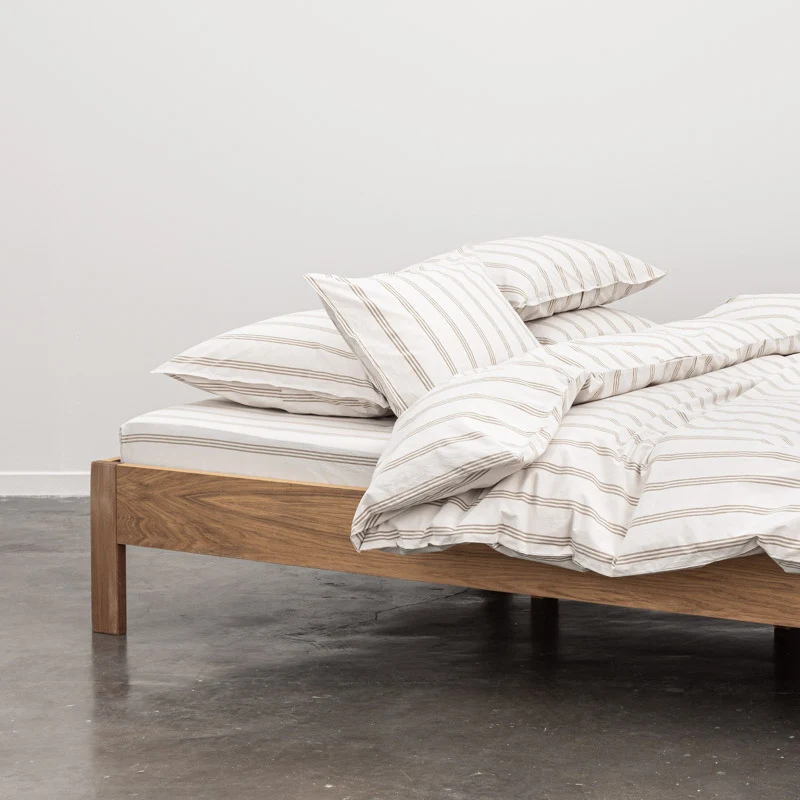 Drap housse en percale de coton lavé 300 fils • Rayures beiges marrons
