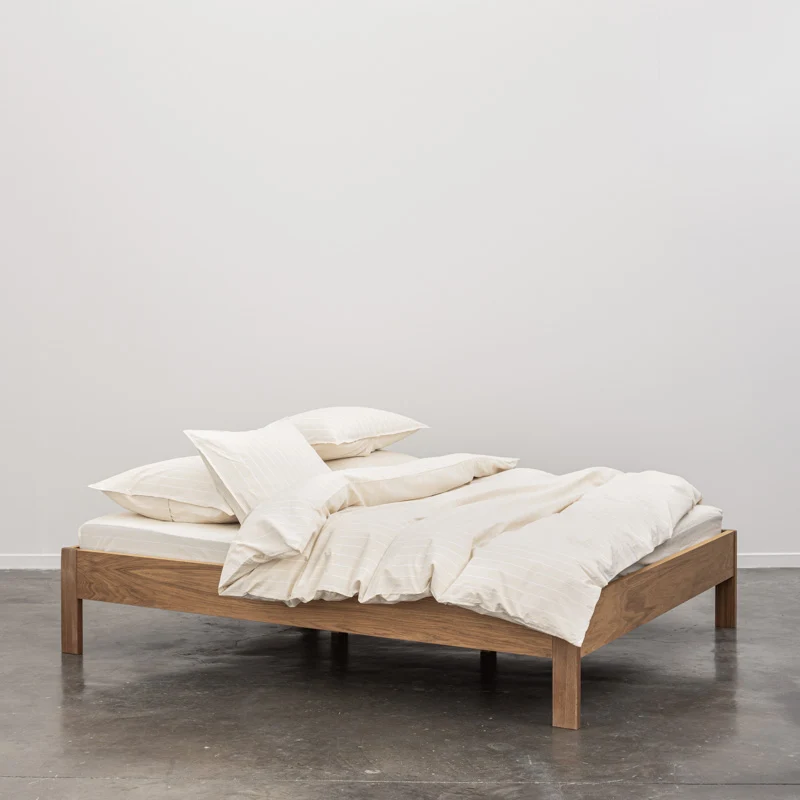 Housse de couette en percale de coton lavé 300 fils • Rayures beiges blanches