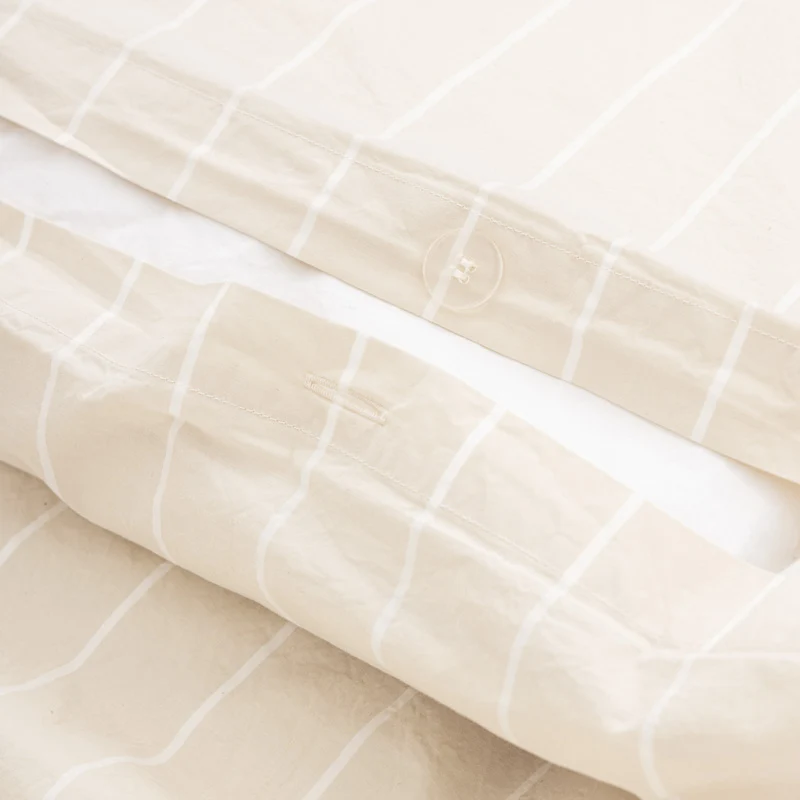 Housse de couette en percale de coton lavé 300 fils • Rayures beiges blanches