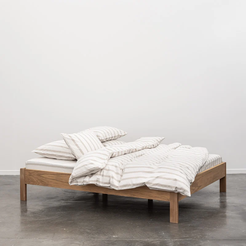Parure de lit en percale de coton lavé 300 fils • Rayures beiges marrons
