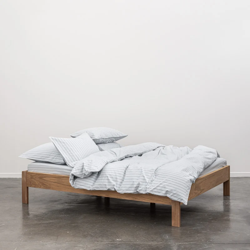 Housse de couette en percale de coton lavé 300 fils • Rayures Bleues grises
