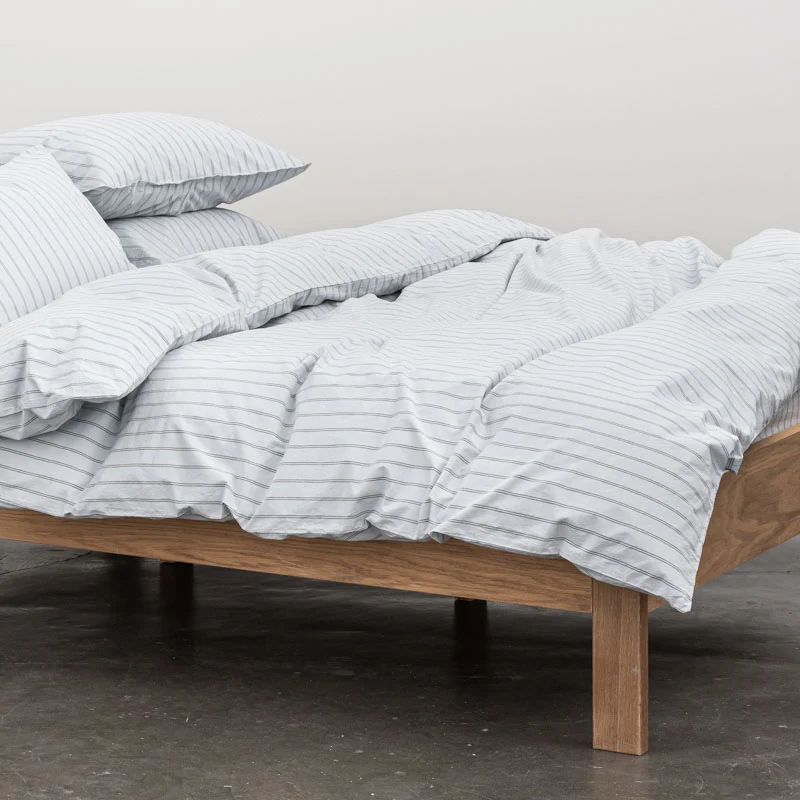 Housse de couette en percale de coton lavé 300 fils • Rayures Bleues grises