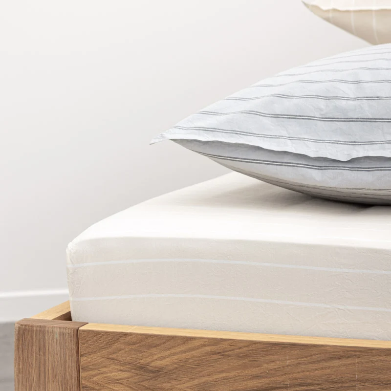 Parure de lit en percale de coton lavé 300 fils • Rayures beiges blanches