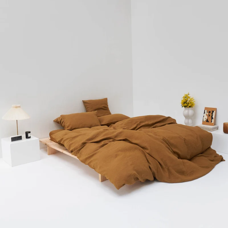 Drap housse en lin lavé 190g/m² • Moka (sur-mesure)