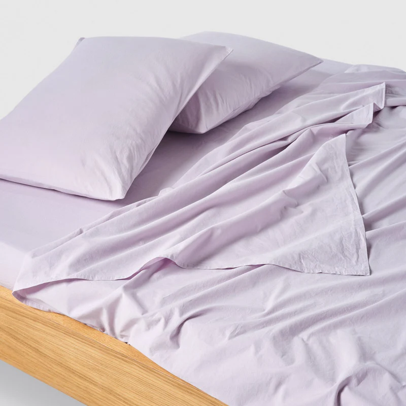 Drap plat en percale de coton lavé 300 fils • Lilas