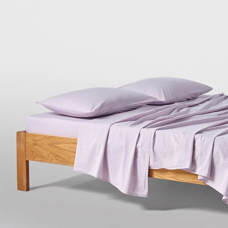 Drap housse en percale de coton lavé 300 fils • Lilas