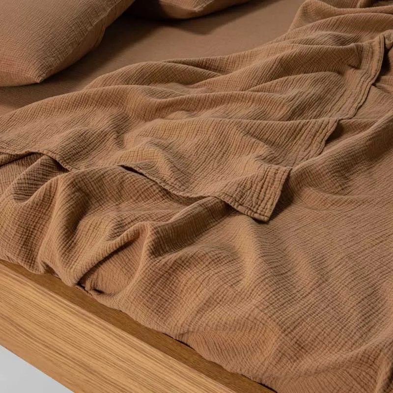Drap plat en gaze de coton 185g/m² • Noisettes