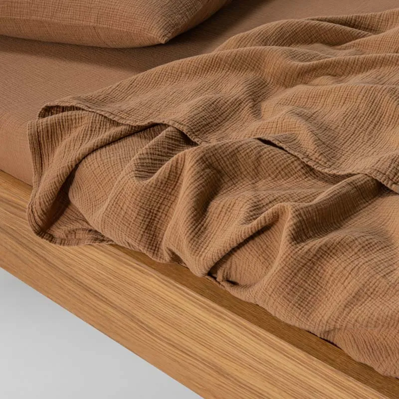 Drap housse en gaze de coton 185g/m² • Noisettes